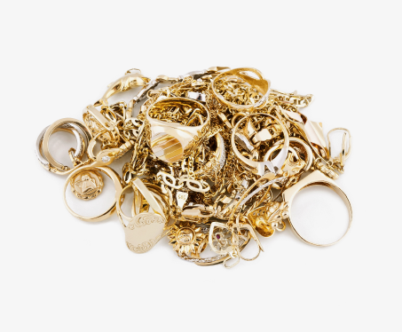 Gold jewelry, chains and coins