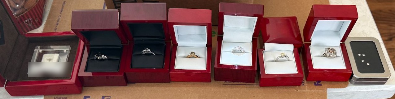 Diamond rings and loose diamonds shipped by FedEx to Benadato for appraisal